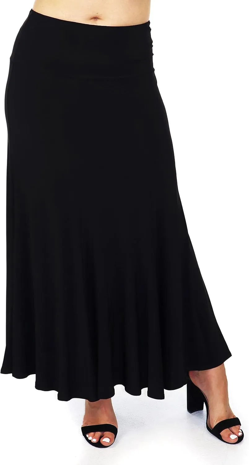 d2bPLUS Women's Flowy Stretchy Midi Skirt, Pleated Maxi A-Line Swing Skirt | Reg and Plus Sizes