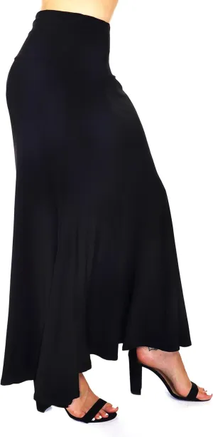 d2bPLUS Women's Flowy Stretchy Midi Skirt, Pleated Maxi A-Line Swing Skirt | Reg and Plus Sizes