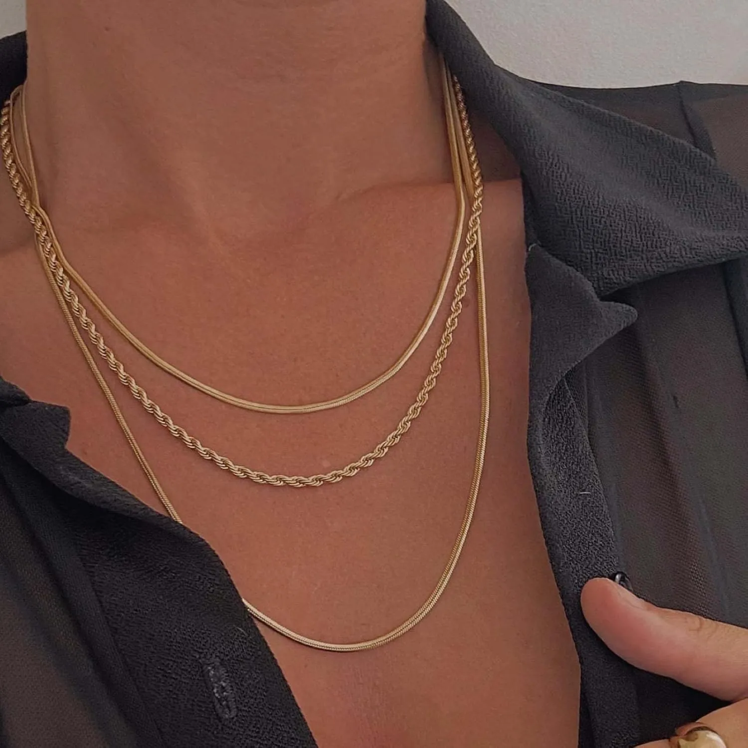 Dainty Gold Layered Necklaces for Women Trendy Stack Cuban Link Paperclip Chain Herringbone Jewelry Gift