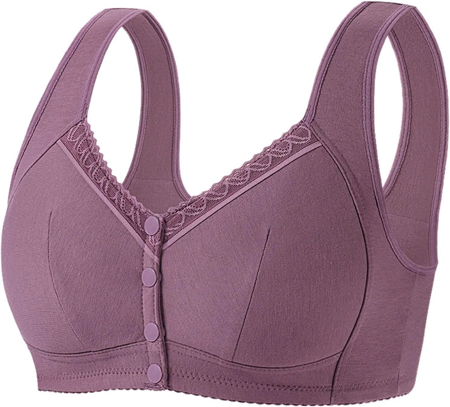 Daisy Bras for Older Women, Front Closure, Full Coverage, Push Up, Wire Free, Plus Size, 3X-Large, Purple, High Support, Sports, 3 Count
