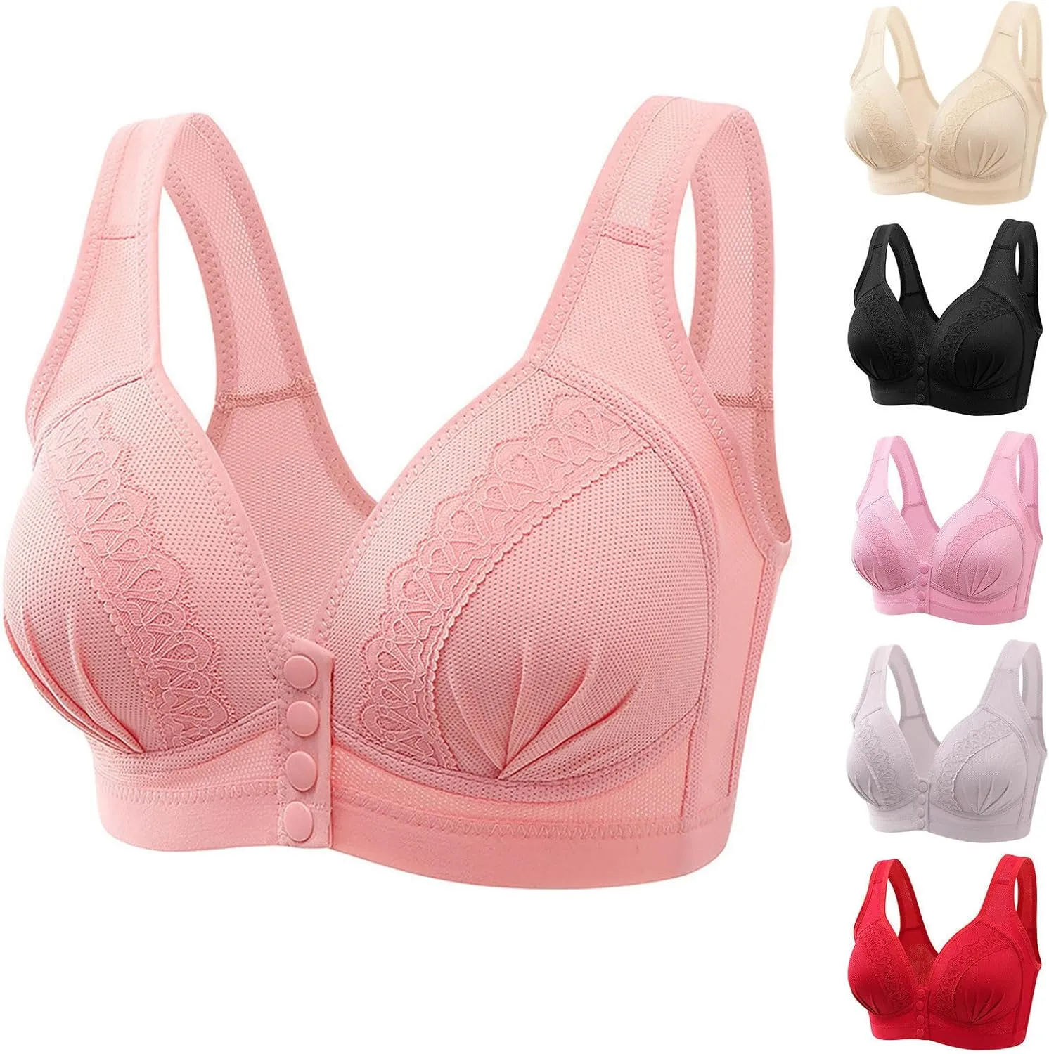 Daisy Bras, Lace Everyday Bras, Medium Elderly Women Front Button Bras Wireless Plus Size Seamless Plunge Comfortable Bra