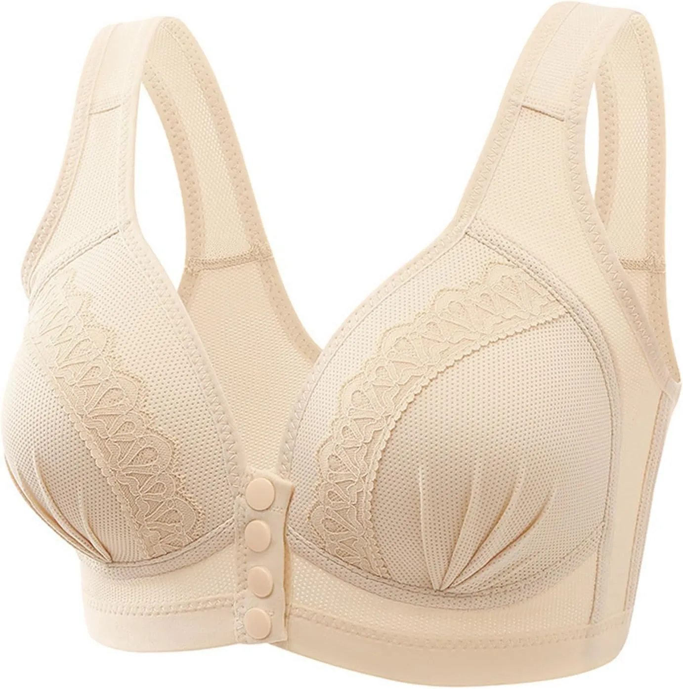 Daisy Bras, Lace Everyday Bras, Medium Elderly Women Front Button Bras Wireless Plus Size Seamless Plunge Comfortable Bra