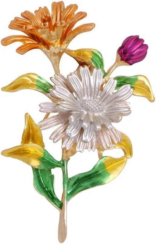 Daisy Flower Brooch Pin for Women3D Enamel Sunflower Brooch Pin,Charm Sun Flower Coat Collar Brooch for Women Girls