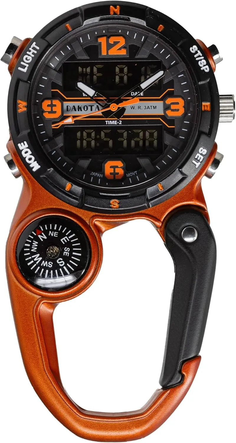 Dakota Digital Clip, Quality Pocket Watch, Fob Alarm, Stopwatch, Timer and Dual Time, Premium Durability Outdoor Gifts for Men, Use for Fishing Hunting, and More, Tactical Digital, Clip On Watch