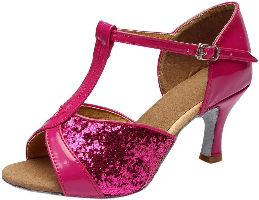 Dance Sandals Latin Ballroom Women's Prom Fashion Color Shoes Salsa Women's Sandals Rubber Sandals for Women with Fuzzy on Top (Gold, 6)