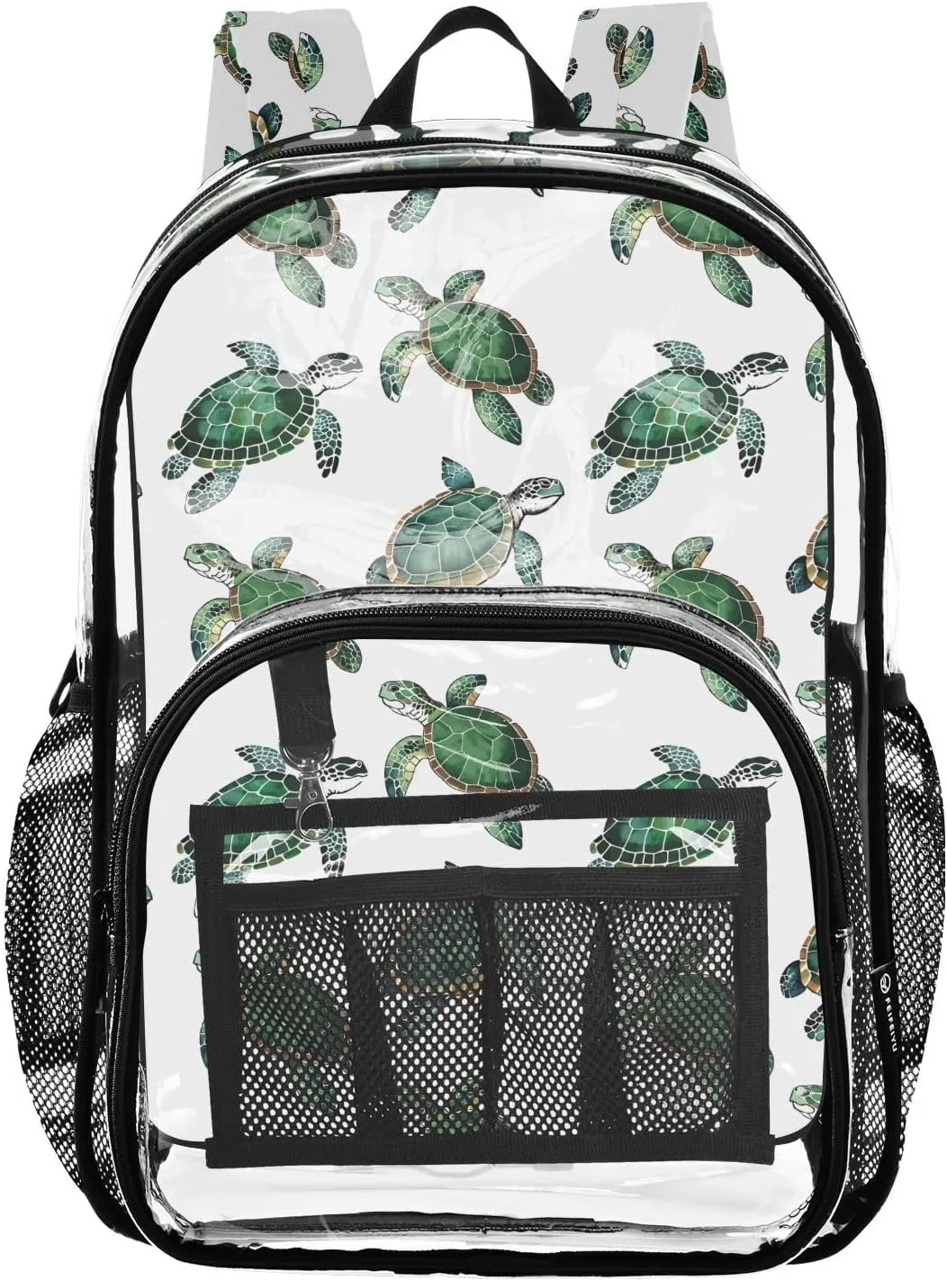 Dark Green Sea Turtle Clear Backpack Transparent Bookbag for Girls Boys Kids Bag PVC Waterproof Bag See Through Backpack for Stadium Events School Travel