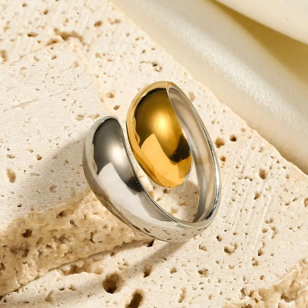 Delicate Stainless Steel Dome Ring for Women Chunky Adjustable Band Couple Gift
