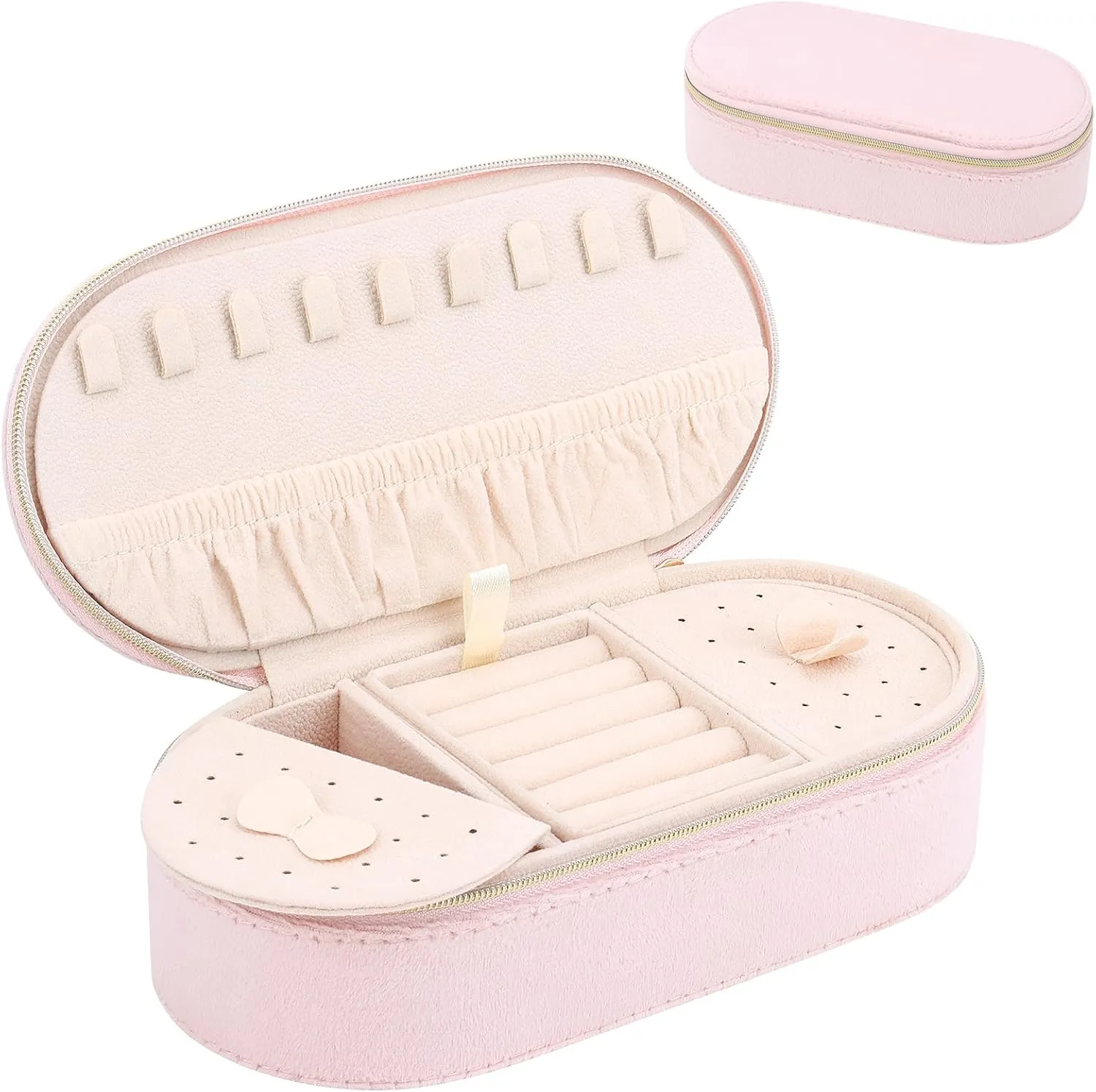 DesignSter Travel Jewelry Box, Velvet Small Jewelry Boxes, Travel Jewelry Case for Women Girls, Travel Jewelry Organizer for Rings Earrings Necklaces Bracelets (Pink)