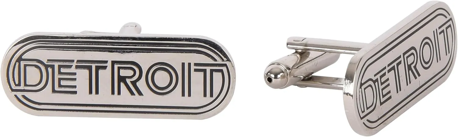 Detroit Wrap Logo Metal Cufflinks for Men 1.5" x 1/2" Tie Clips for Men's Cuff links