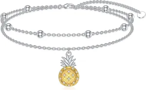 Diamond Pineapple Anklet for Women 925 Sterling Silver Pineapple Layered Anklets with Lab Grown Diamonds Jewelry Gifts
