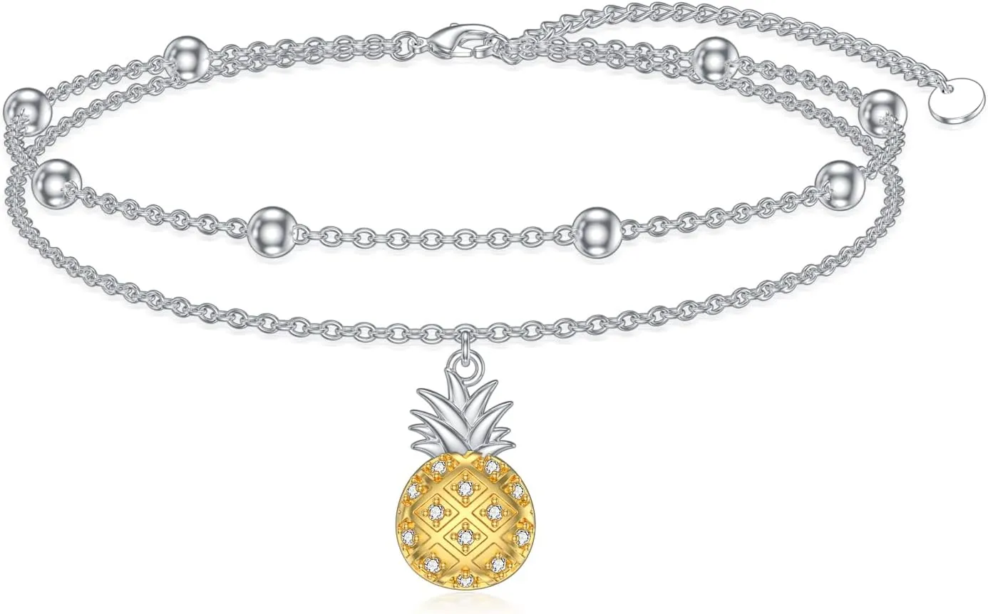 Diamond Pineapple Anklet for Women 925 Sterling Silver Pineapple Layered Anklets with Lab Grown Diamonds Jewelry Gifts