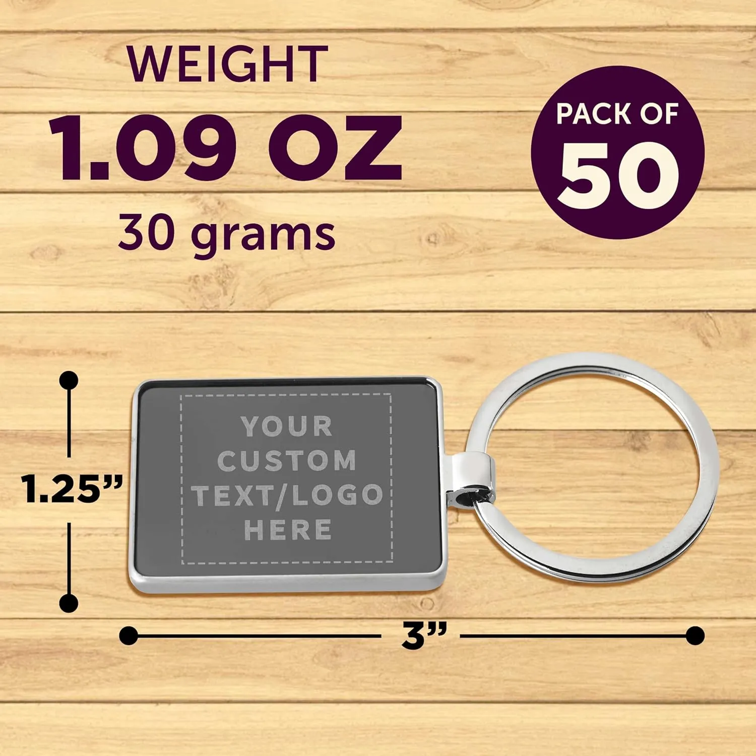 DISCOUNT PROMOS Custom Two Tone Rectangular Metal Keychains Set of 50 - Laser Engraved Text, Logo - Key Ring - Black