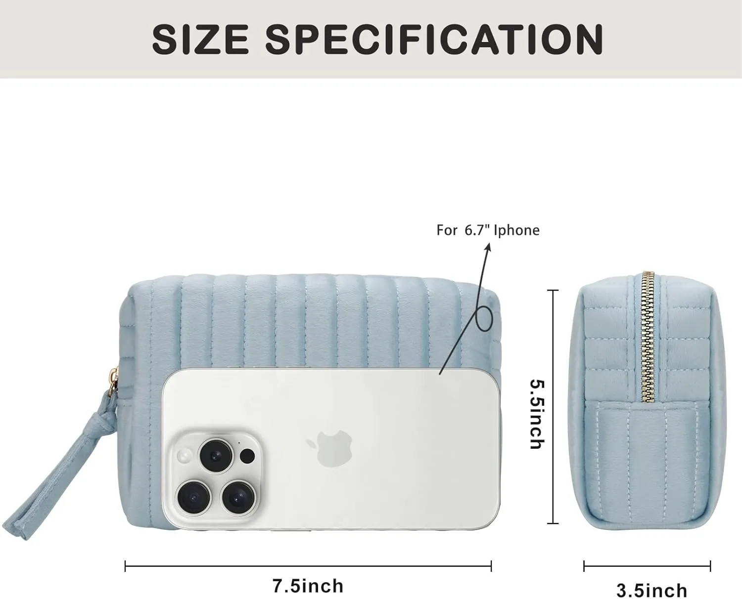 DOB SECHS Small Velvet Makeup Bag Cosmetic Pouch for Women, Mini Toiletry Bag with Metal Zipper, Travel Makeup Essentials Organizer Pouches, Light Blue
