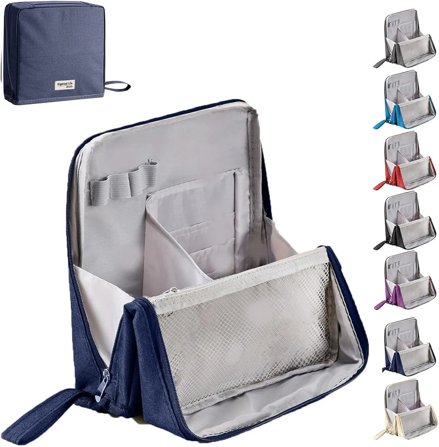 Doresty Makeup Bag, Standing Makeup Bag - Portable, Large Capacity, Large Capacity Cosmetic Bags Organizer, Portable Travel Makeup Pouch, Quilted Toiletry Case for Women, Toiletry Organizer (Navy)