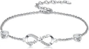 Dorunmo Mom Bracelet 925 Sterling Silver Infinity Heart Anklet Bracelets for Women Mother's Day Jewelry Gifts for Wife Her from Daughter Son