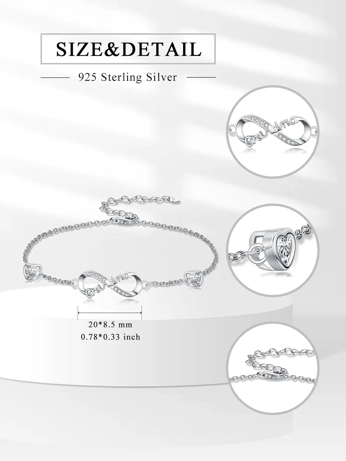 Dorunmo Mom Bracelet 925 Sterling Silver Infinity Heart Anklet Bracelets for Women Mother's Day Jewelry Gifts for Wife Her from Daughter Son