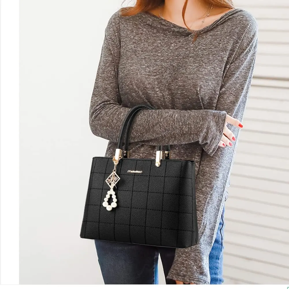 Downupdown Stylish Womens Handbags Faux Leather Satchel Medium Tote Bags Top Handle Handbag Purse Crossbody Bag Shoulder Bag
