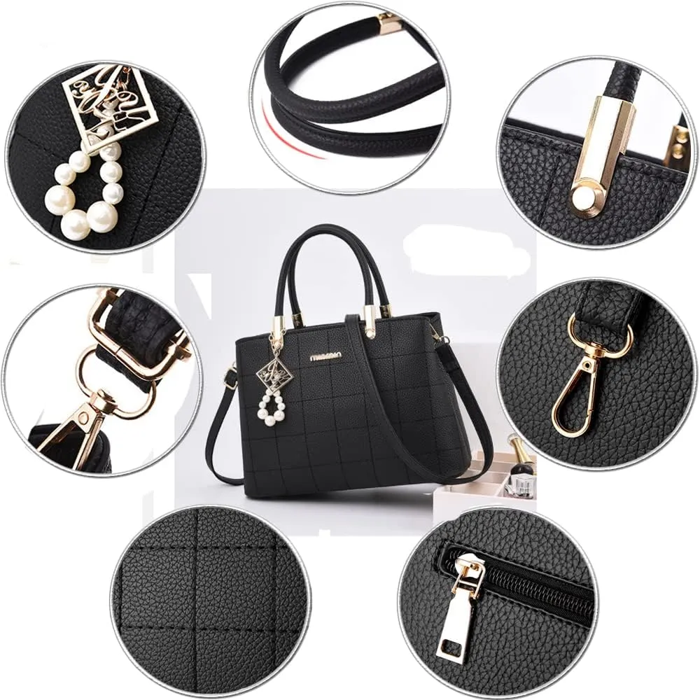 Downupdown Stylish Womens Handbags Faux Leather Satchel Medium Tote Bags Top Handle Handbag Purse Crossbody Bag Shoulder Bag