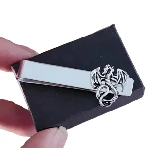 Dragon Tie bar and Cufflinks Cuff Link for Teenage Boys Men, Silver Steel Bar