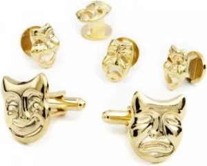 Drama Masks Tuxedo Cufflinks and Studs Set Gold Trim