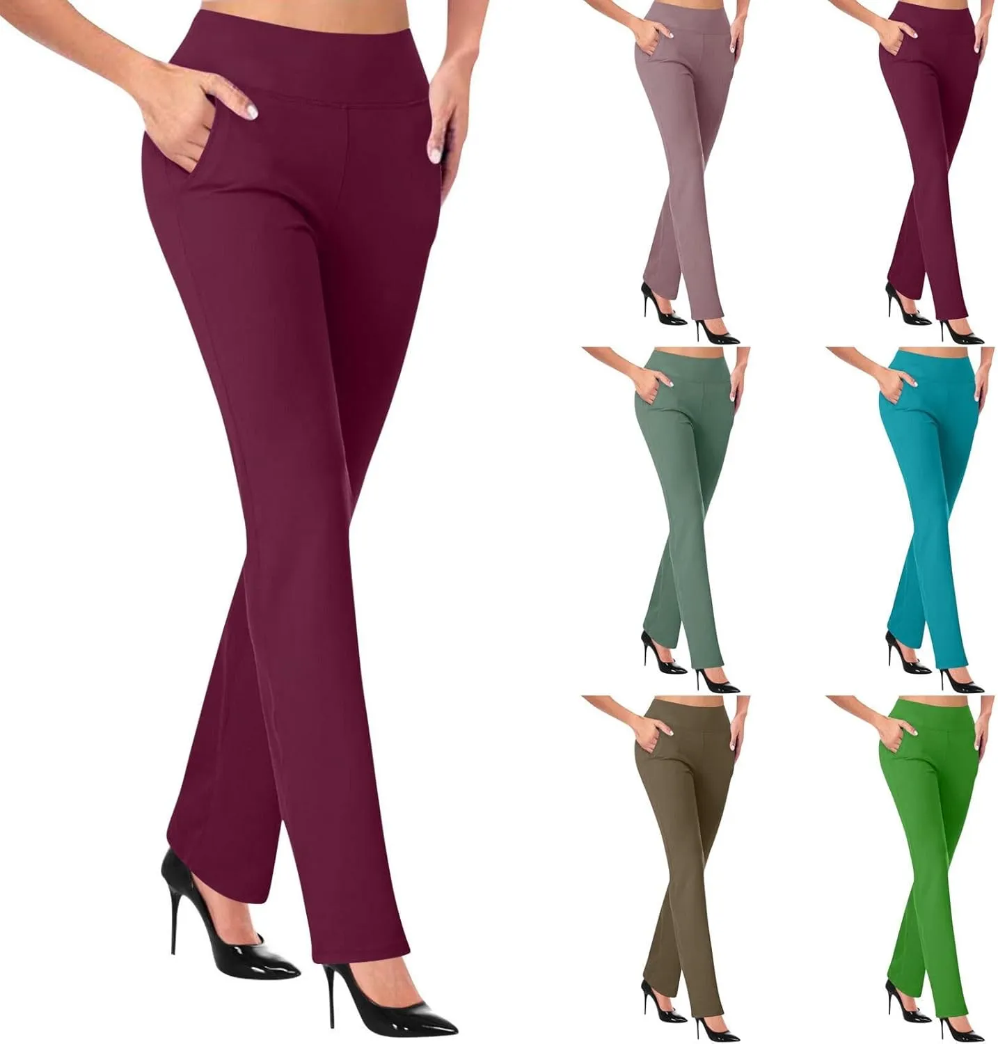 Dress Pants Women Business Casual Work Pants Ladies High Waist Stretchy Trousers