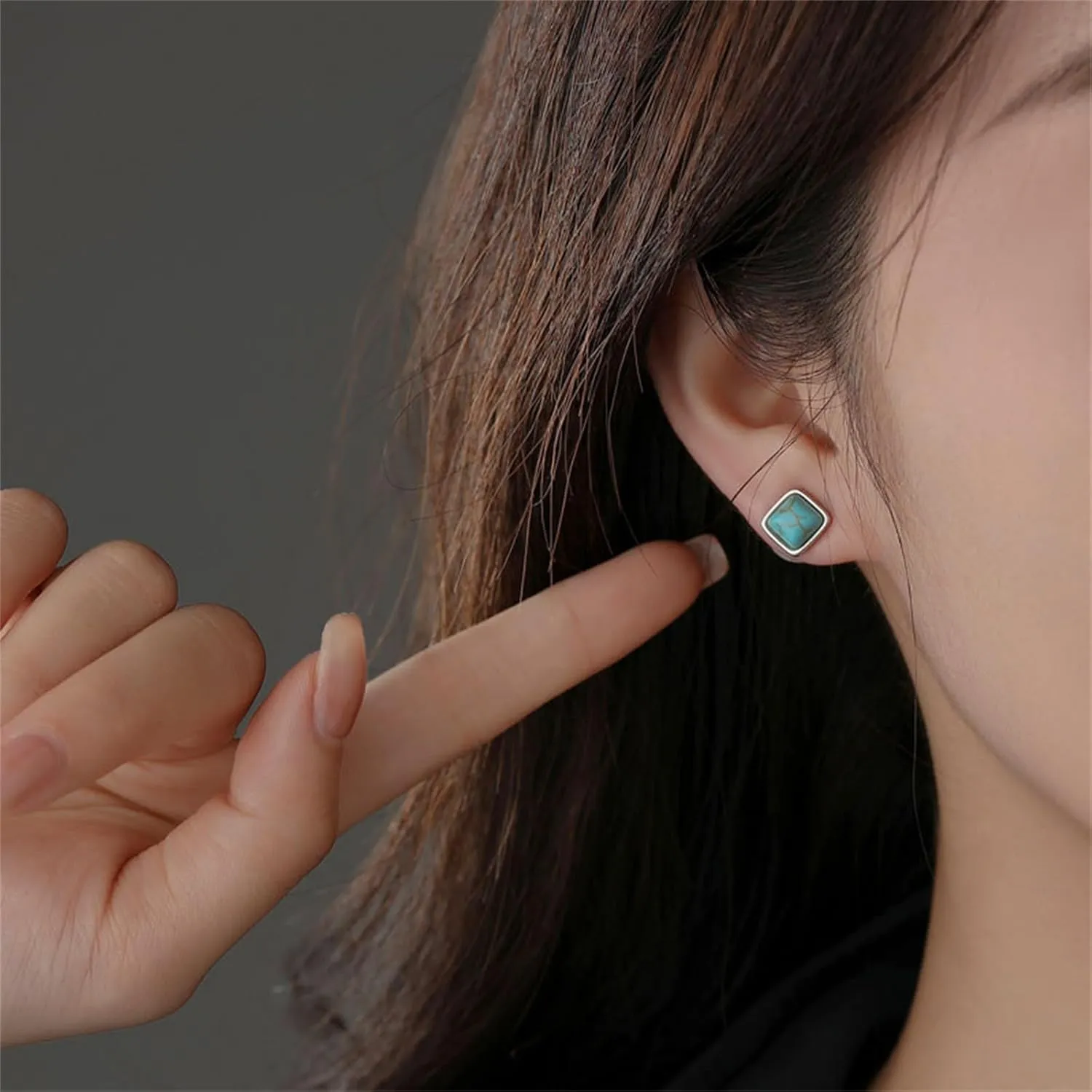 Dreuyet Turquoise Stud Earrings Set for Women Handmade Gemstone Oval Round Flower Cut Shape Square Studs Earrings Boho Turquoise Earrings Trendy Jewelry