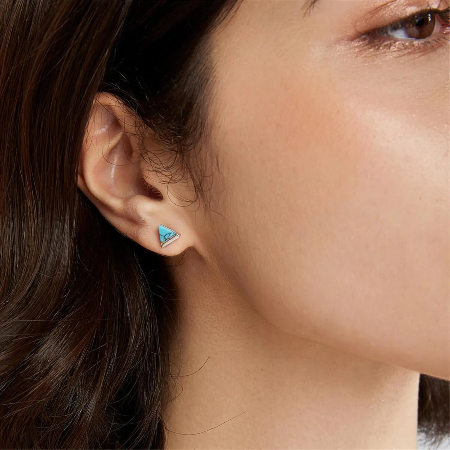 Dreuyet Turquoise Stud Earrings Set for Women Handmade Gemstone Oval Round Flower Cut Shape Square Studs Earrings Boho Turquoise Earrings Trendy Jewelry