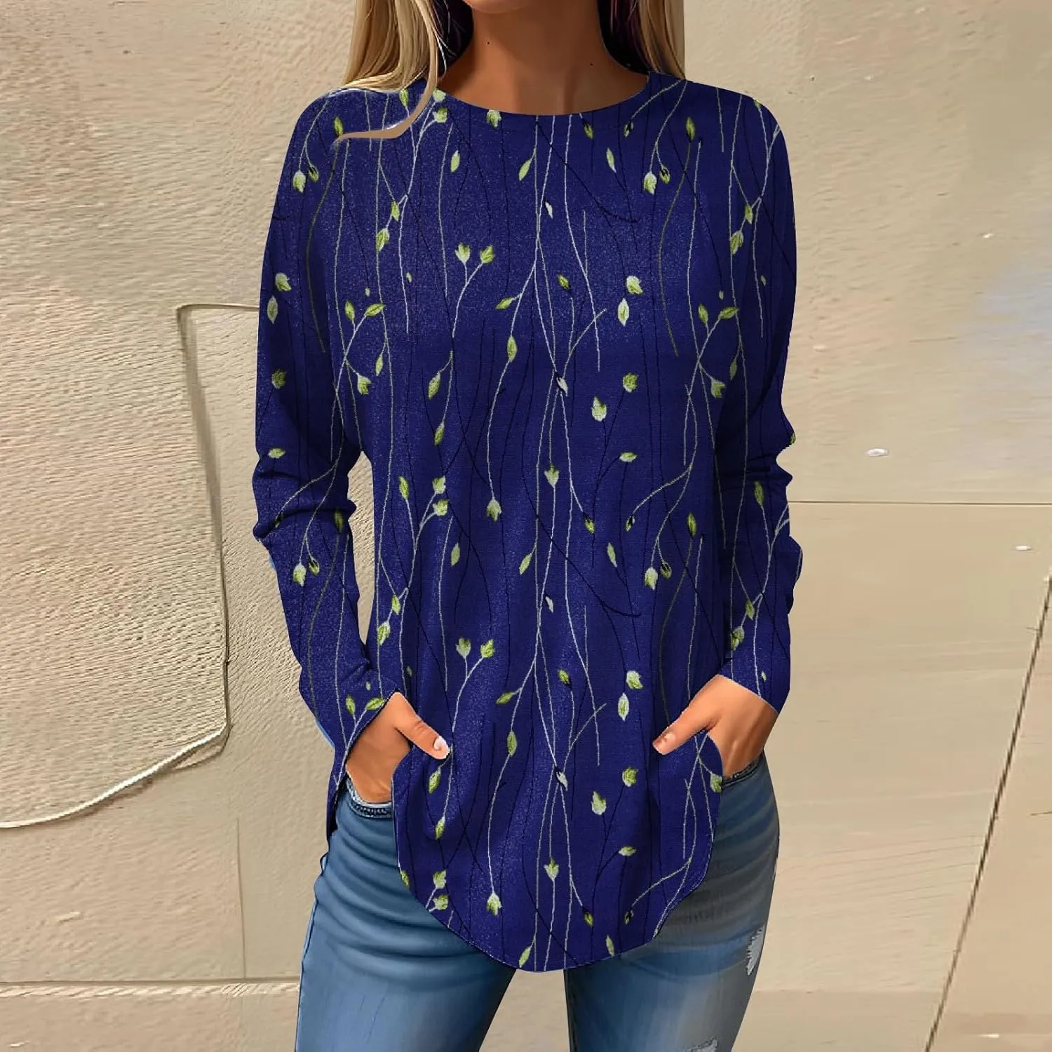 DuDubaby Country Concert Outfits for Women Round Neck Pullover Fashion Floral Print Long Sleeve Tee Soft Workout Sweatshirt