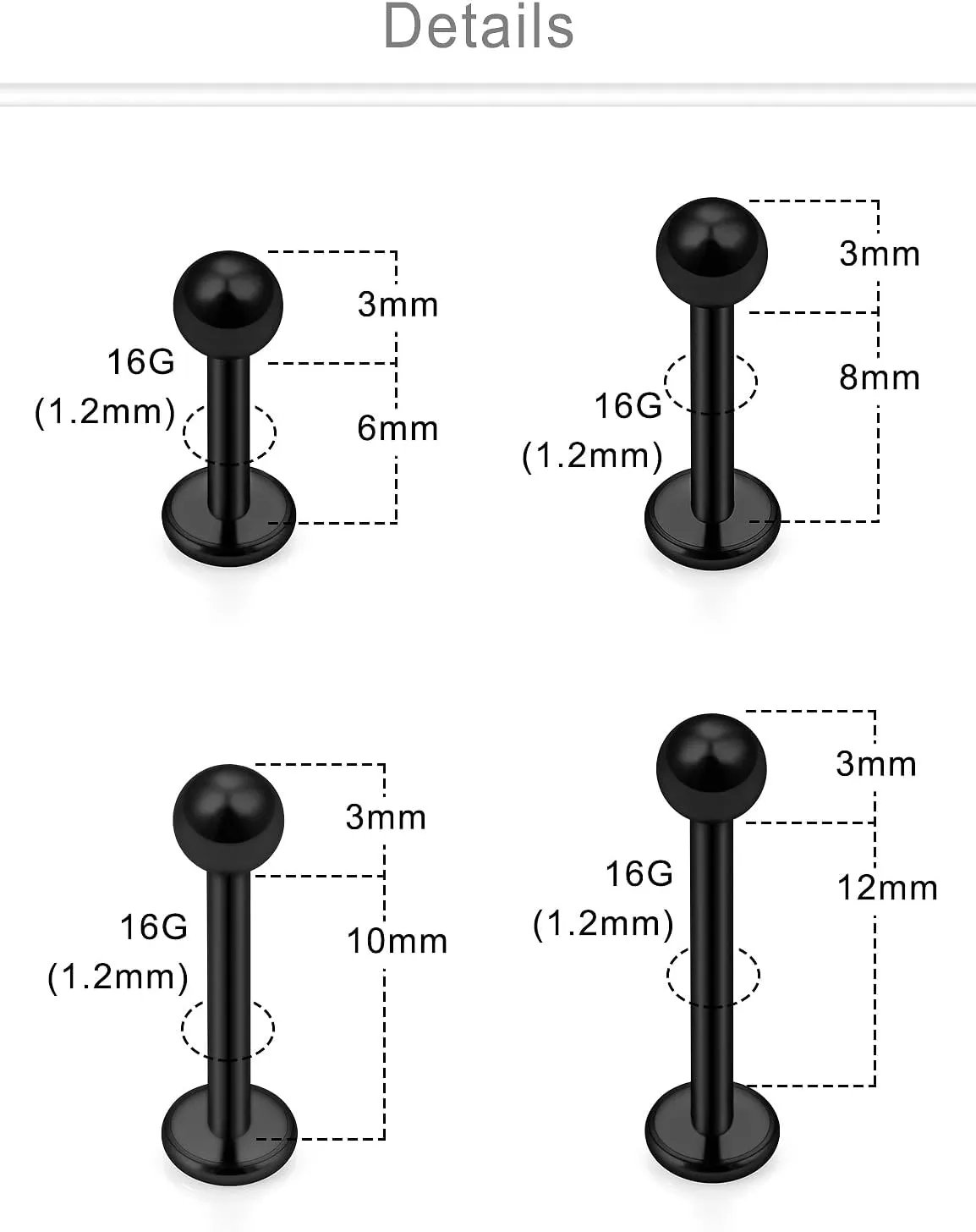 Dyknasz 16G Labret Jewelry Surgical Steel Medusa Piercing Jewelry Snake Bite Jewelry Monroe Piercing Jewelry Lip Rings for Women Men 6mm/8mm/10mm/12mm