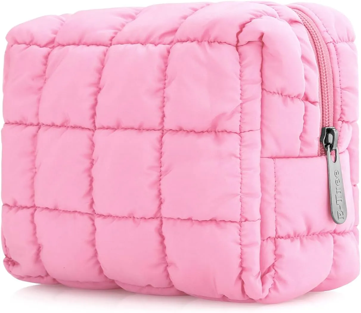 E-Tree Cute Makeup Bag,Quilted Cosmetic Bag for Women,Make up Pouch for Purse,Toiletry Zipper Pouch,Checkered Bag,Travel Case,Storage Pouches for Organization (Pink)