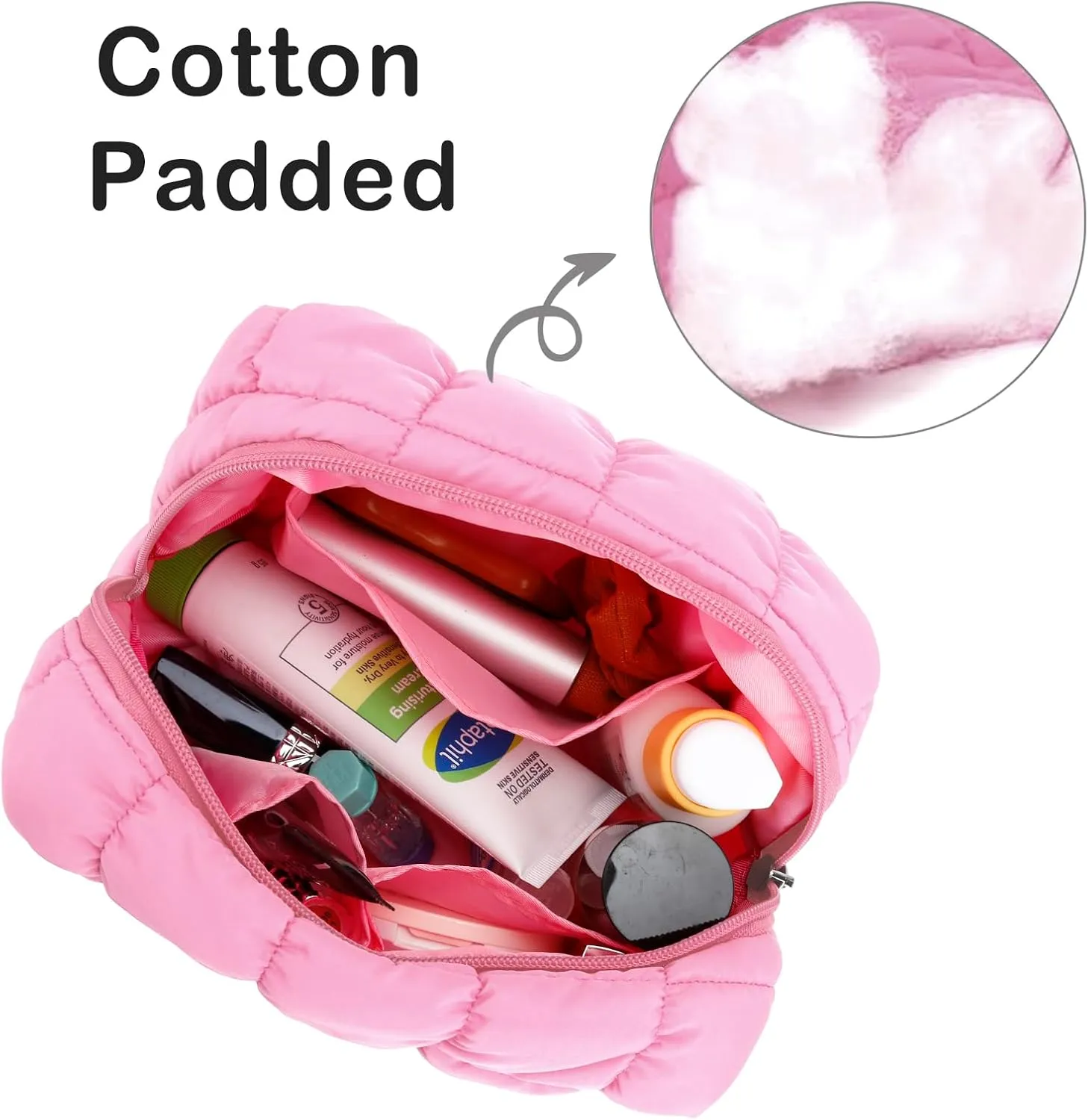 E-Tree Cute Makeup Bag,Quilted Cosmetic Bag for Women,Make up Pouch for Purse,Toiletry Zipper Pouch,Checkered Bag,Travel Case,Storage Pouches for Organization (Pink)
