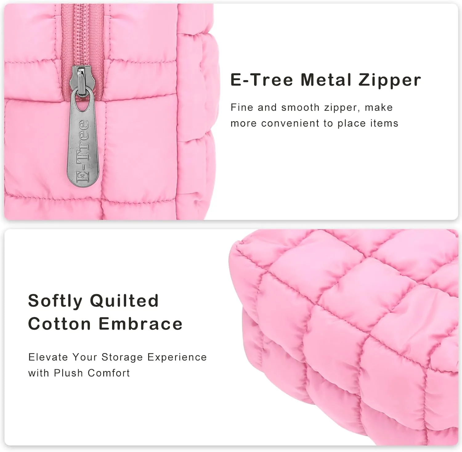 E-Tree Cute Makeup Bag,Quilted Cosmetic Bag for Women,Make up Pouch for Purse,Toiletry Zipper Pouch,Checkered Bag,Travel Case,Storage Pouches for Organization (Pink)