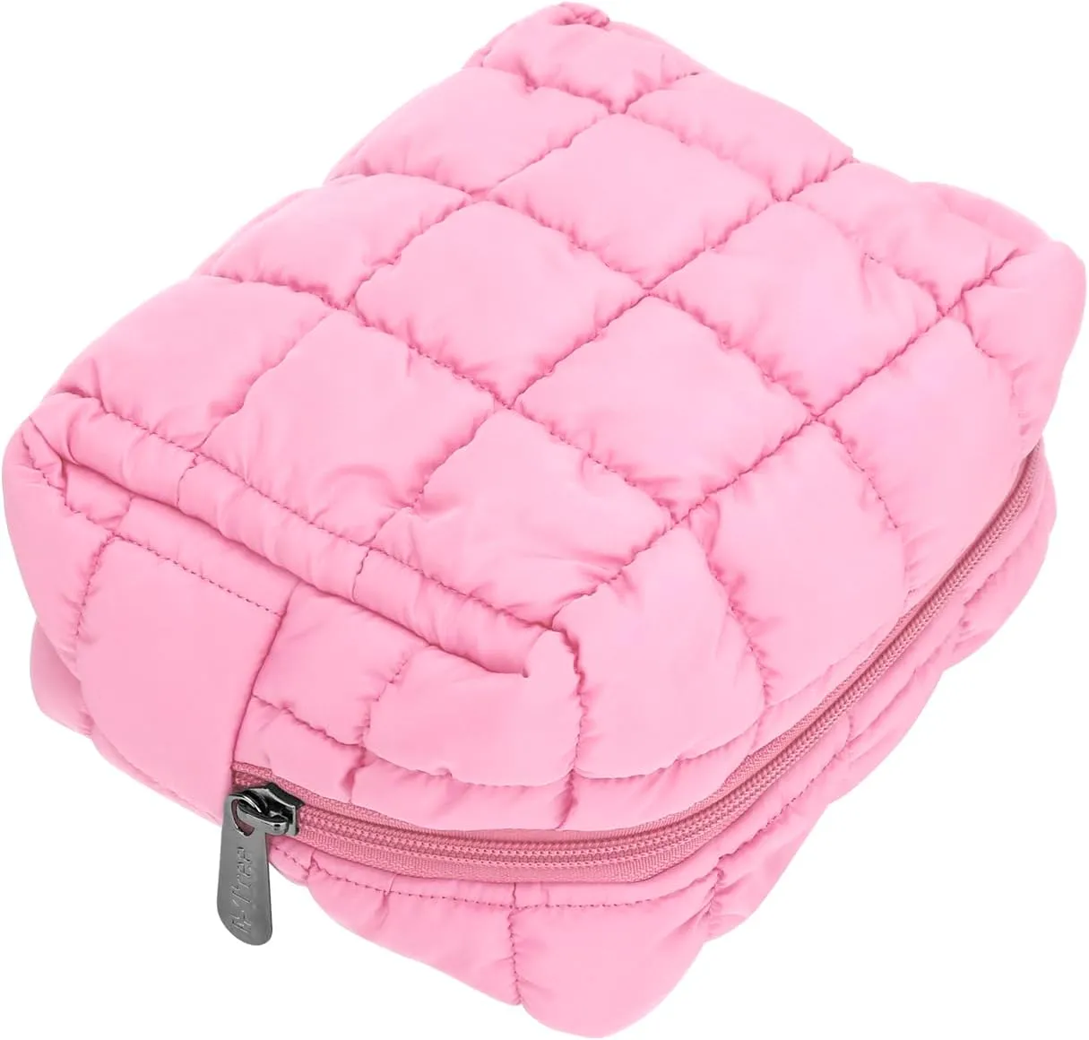 E-Tree Cute Makeup Bag,Quilted Cosmetic Bag for Women,Make up Pouch for Purse,Toiletry Zipper Pouch,Checkered Bag,Travel Case,Storage Pouches for Organization (Pink)