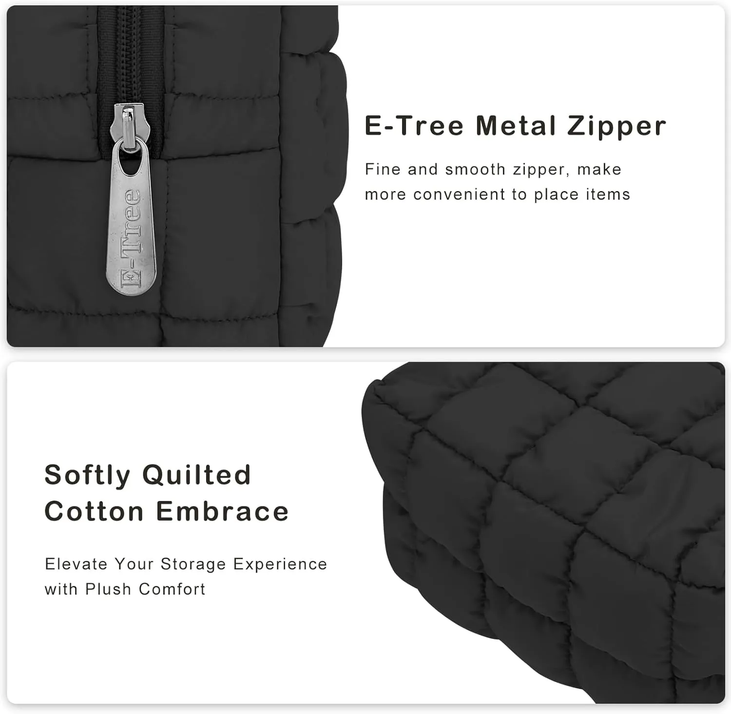 E-Tree Cute Makeup Bag,Quilted Cosmetic Bag,Make up Pouch for Purse,Toiletry Zipper Pouch,Checkered Bag,Travel Case,Storage Pouches for Organization (Black)