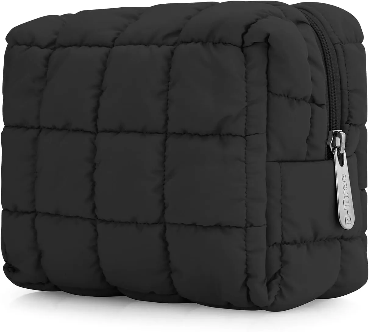 E-Tree Cute Makeup Bag,Quilted Cosmetic Bag,Make up Pouch for Purse,Toiletry Zipper Pouch,Checkered Bag,Travel Case,Storage Pouches for Organization (Black)