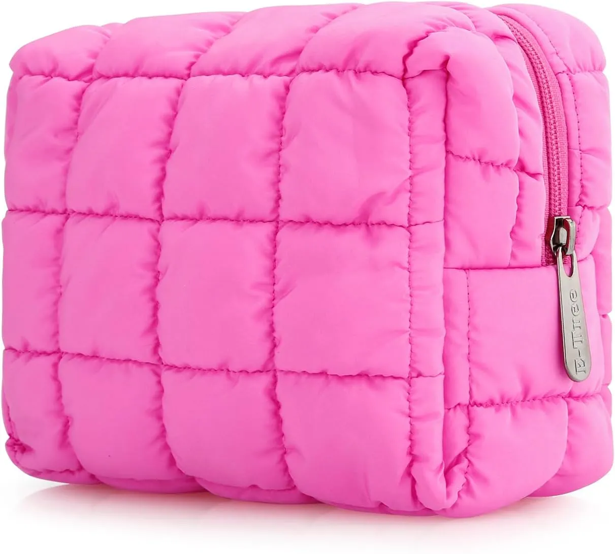 E-Tree Cute Makeup Bag,Quilted Cosmetic Bag,Make up Pouch for Purse,Toiletry Zipper Pouch,Checkered Bag,Travel Case,Storage Pouches for Organization (Hot Pink)