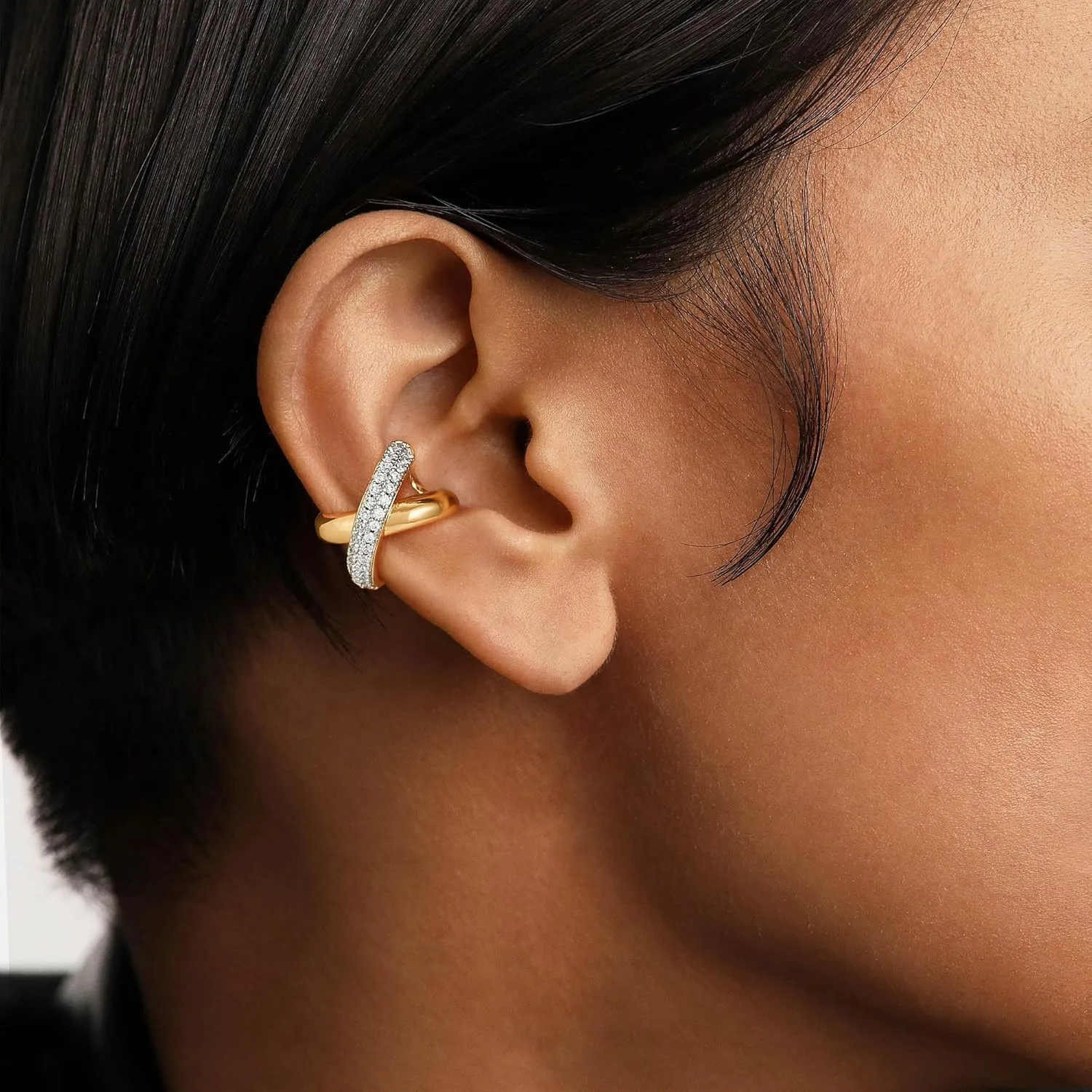 Ear Cuff Earrings for Women 14K Gold Plated Cubic Zirconia Paved Sparkling Huggie Ear Cuffs Non Piercing | Clip On Cartilage | Single
