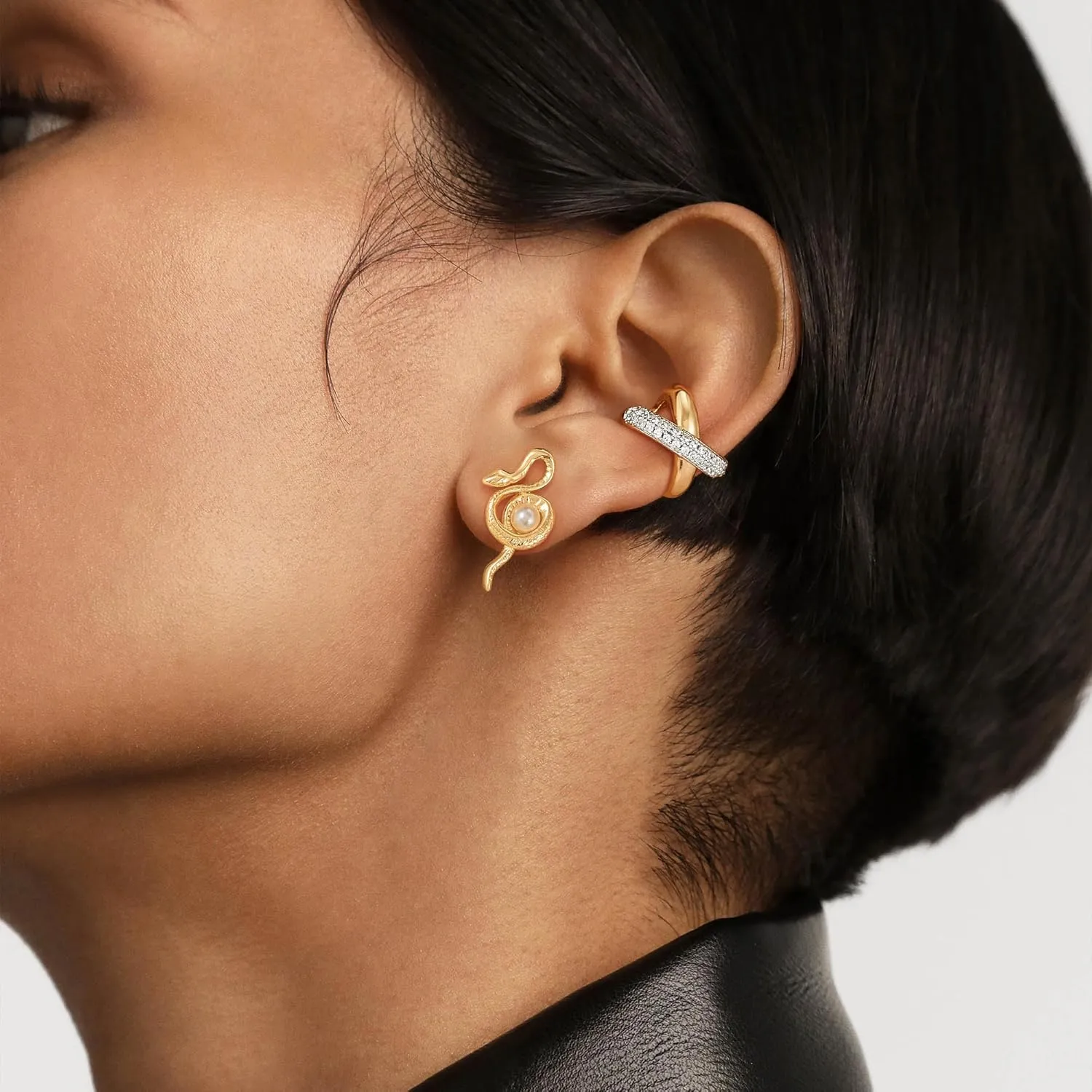 Ear Cuff Earrings for Women 14K Gold Plated Cubic Zirconia Paved Sparkling Huggie Ear Cuffs Non Piercing | Clip On Cartilage | Single