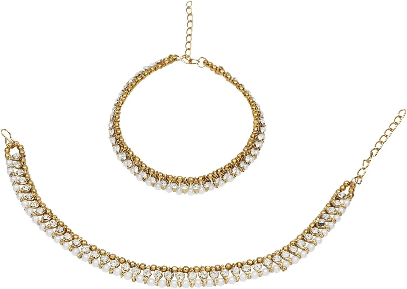 Efulgenz Indian Anklets for Women Crystal Ankle Bracelet Faux Pearl Ankle Bracelet Payal Anklet Set Bollywood Jewelry Indian Bridal Anklets