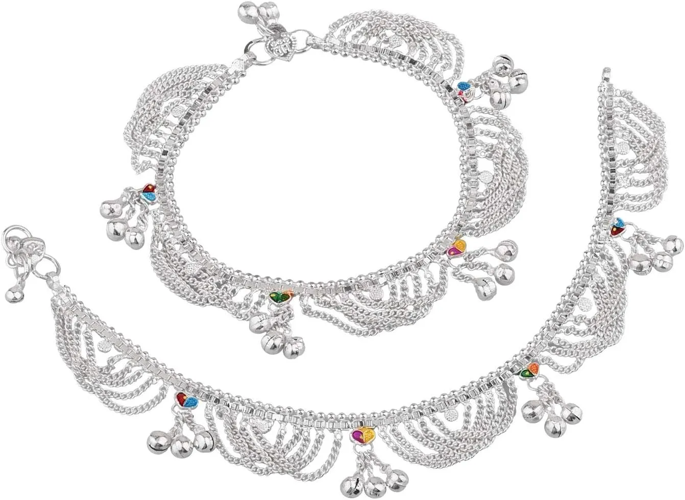 Efulgenz Indian Silver Payal Anklet for Women - Oxidized Jewelry Bollywood Wedding Bridal Crystal Tassel Chain Bell Charms Jhanjara Anklet Bracelet Set