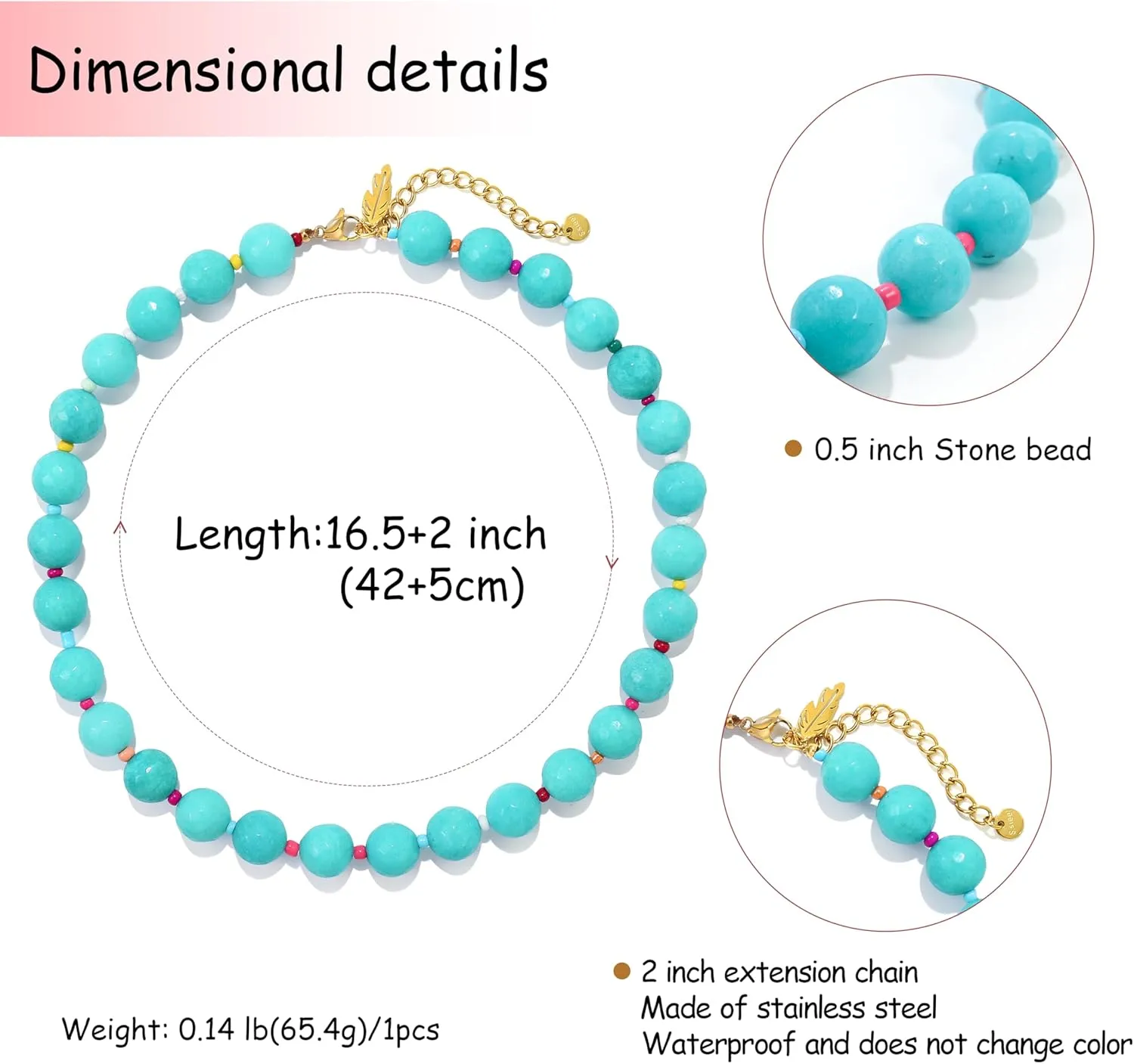 Elegance 11 designs White Beaded Gemstone Necklace for Women, Chunky Beach Waterproof Stainless Steel Boho Choker Natural Stone Necklaces Surfer Summer Handmade Jewelry
