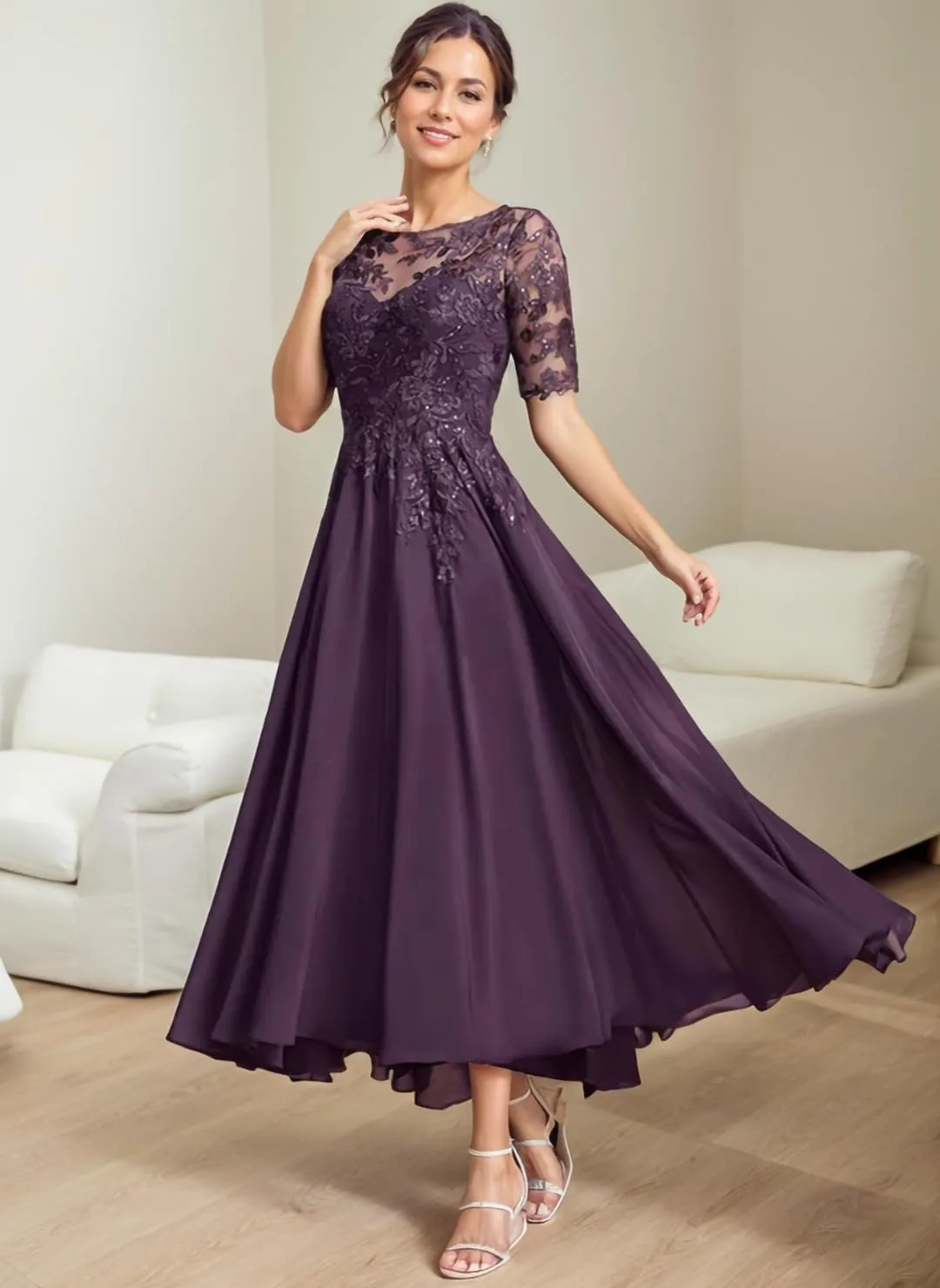 Elegant Mother of The Bride Dresses for Women Wedding Sequin Lace Formal Dress with Pockets