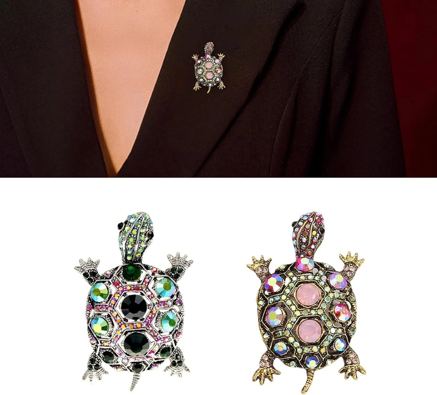 Elegant Turtles Brooches with Rhinestones Unique Turtles Pin Unisex Pins Alloy Texture Suitable for Fashionable Outfits