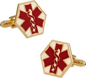 EMT Star of Life Red Goldtone Cufflinks by Cuff-Daddy