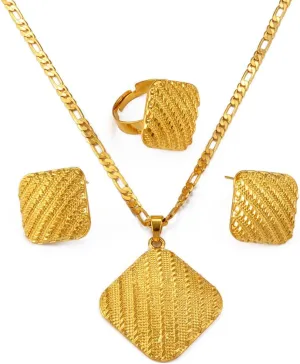 Ethiopian Jewelry for Women Set - Etiopian Jewelry - African Jewelry Sets for Women - Ethiopian Jewelry Sets Pendant Necklaces Earrings Rings for Women Eritrean Dubai Wedding Gifts