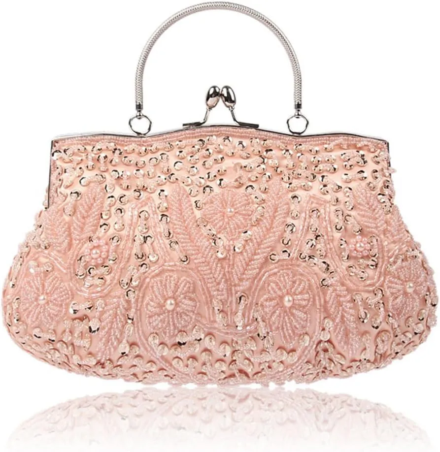 Evening Bag Womens Vintage Floral Beaded Rhinestone Embroidery Clutch Purse Evening Handbag Shoulder Bag for Wedding Party