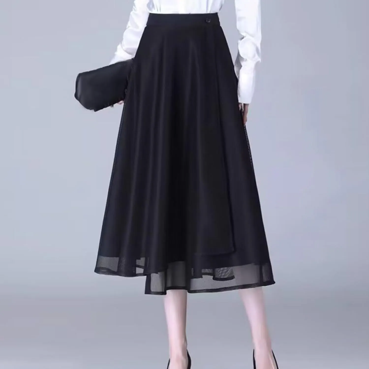 Fall Skirts for Women High Waist Classic A-Line Tulle Skirt Trendy Flowy Layered Midi Skirts Casual Chiffon Skirt