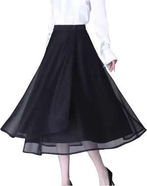 Fall Skirts for Women High Waist Classic A-Line Tulle Skirt Trendy Flowy Layered Midi Skirts Casual Chiffon Skirt