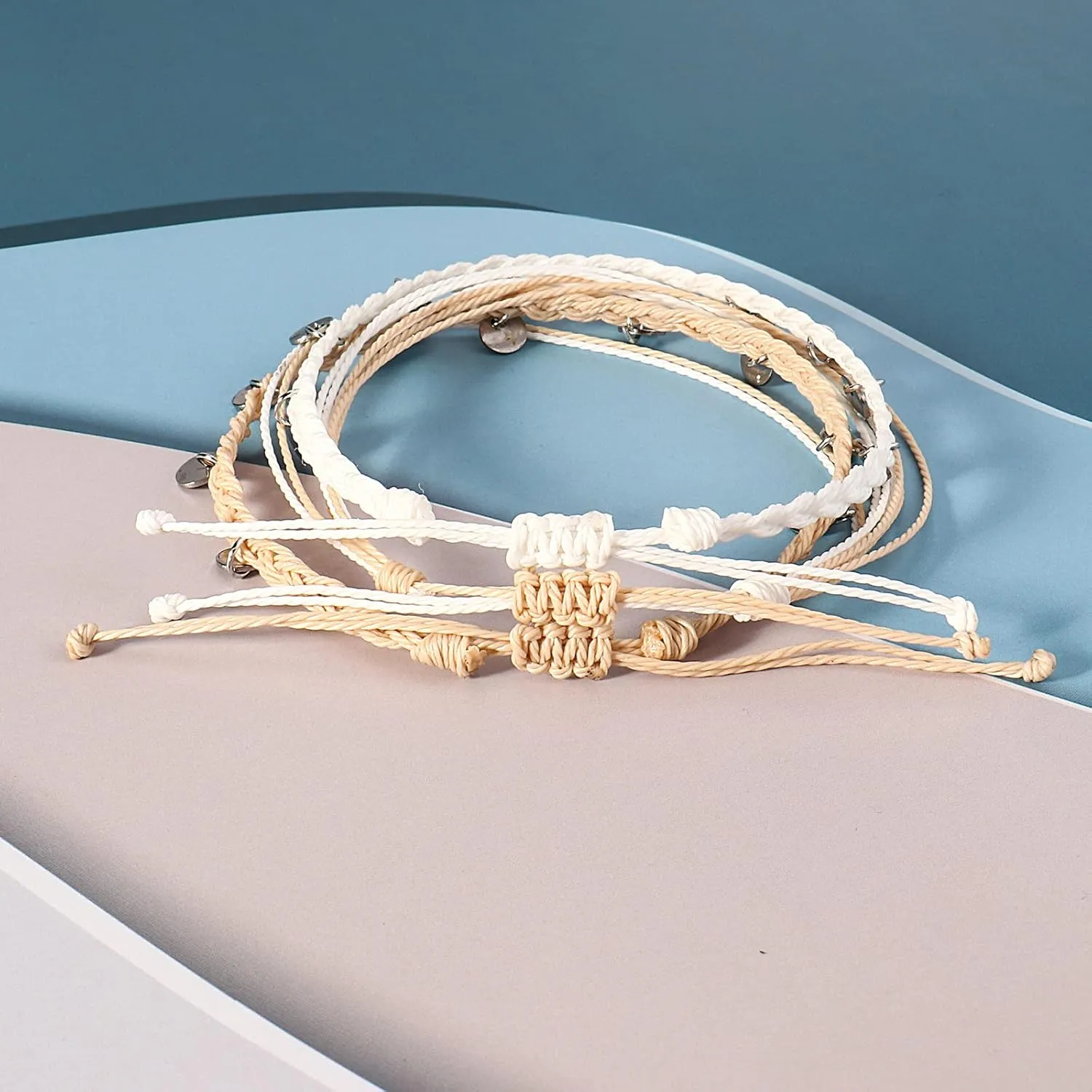 FANCY SHINY String Ankle Bracelets Waterproof Rope Anklets Braided Beach Boho Coin Anklets Cute Friendship Foot Jewelry for Women