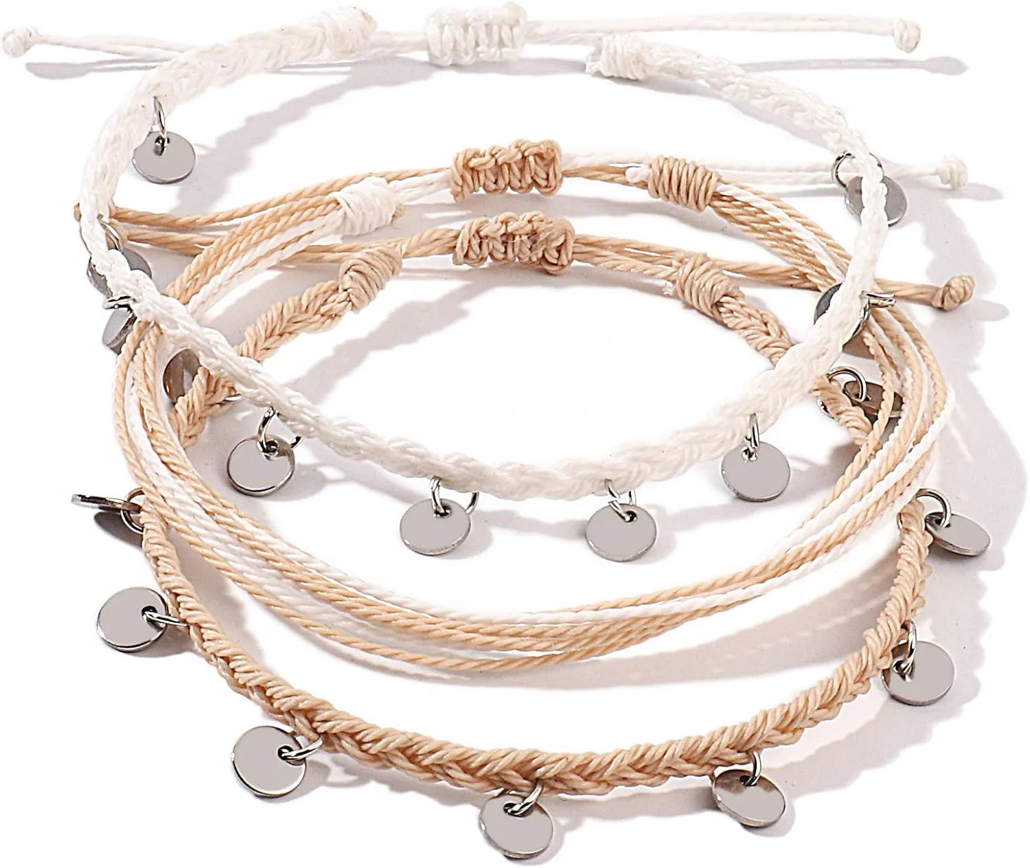 FANCY SHINY String Ankle Bracelets Waterproof Rope Anklets Braided Beach Boho Coin Anklets Cute Friendship Foot Jewelry for Women